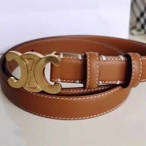 Celine Brown Leather Belt with Gold Buckle